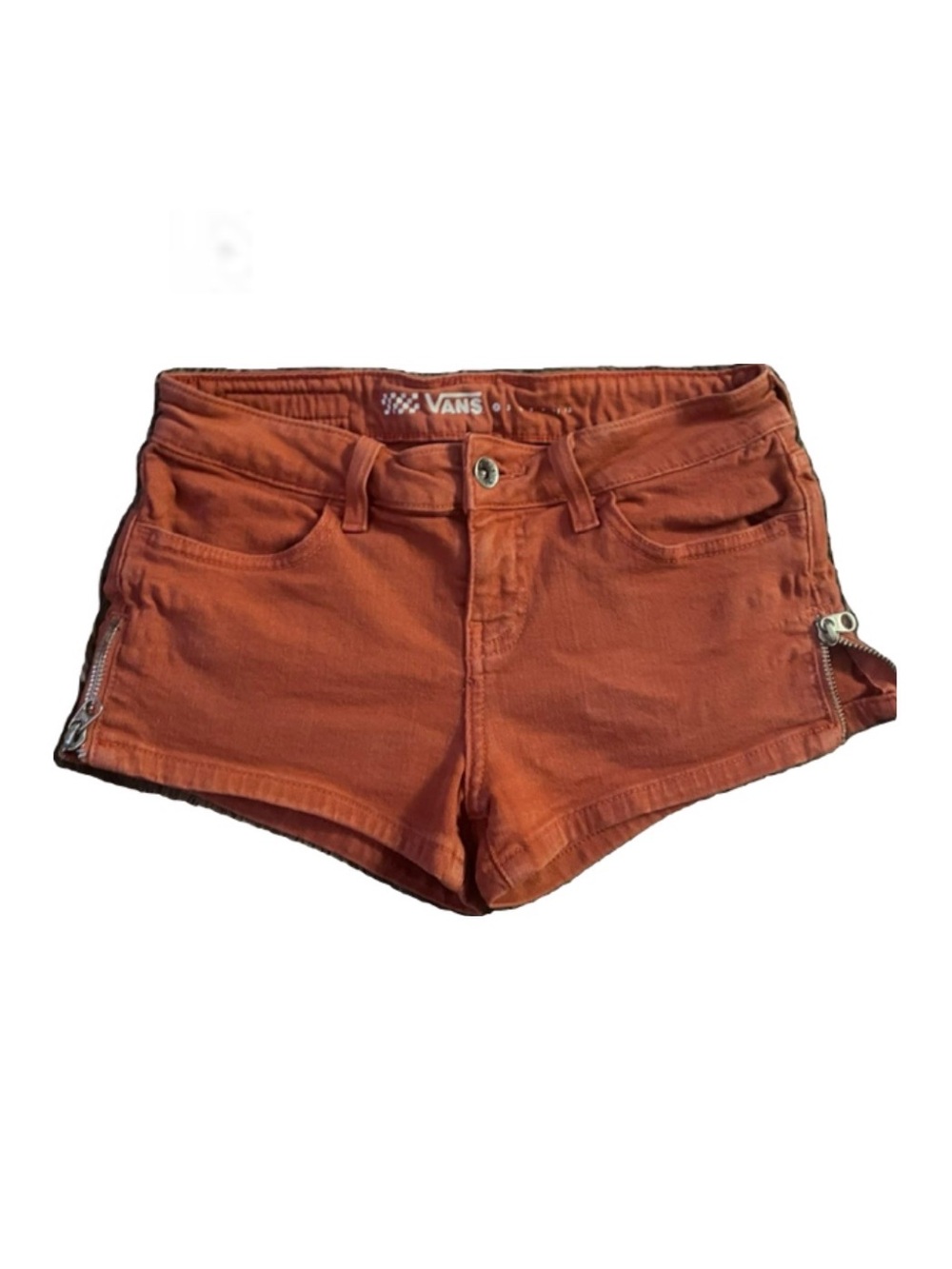 Vans Women's Rust Orange Denim Shorts with Side Zips